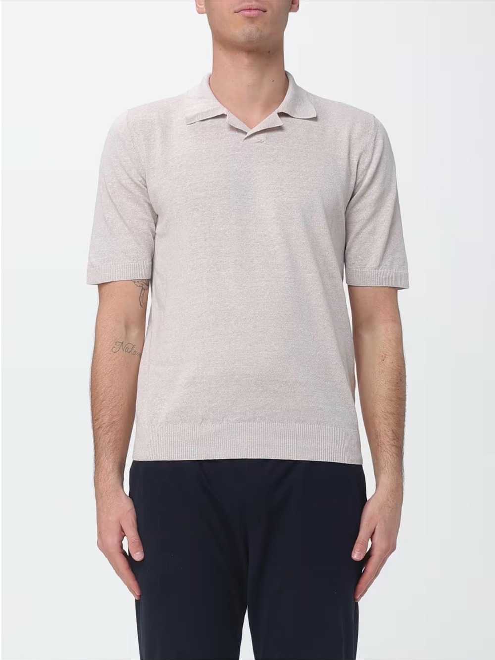 Eleventy Men's Short-Sleeve Polo in Light Grey